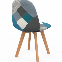 IDMarket Lot de 4 chaises scandinaves patchworks bleus et gris* Collection Scandinave|Salle À Manger Complète
