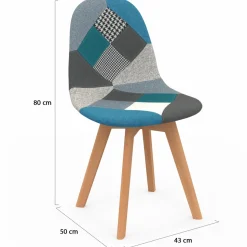 IDMarket Lot de 4 chaises scandinaves patchworks bleus et gris* Collection Scandinave|Salle À Manger Complète