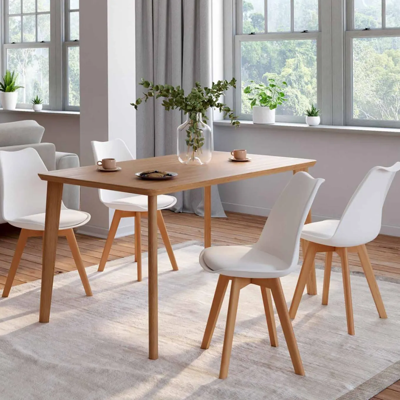 IDMarket Lot de 4 chaises scandinaves blanches* Collection Scandinave|Chaises