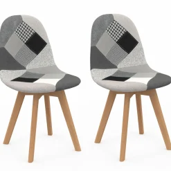IDMarket Lot de 2 chaises scandinaves patchworks noirs gris blancs* Collection Agencement Magasin|Collection Télétravail