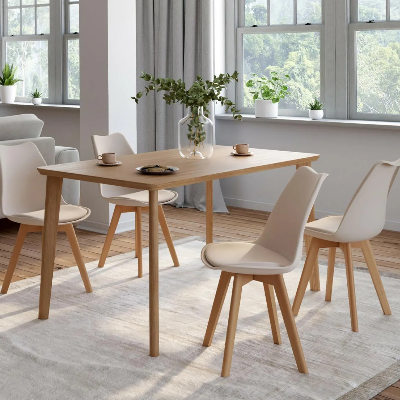 IDMarket Lot de 4 chaises scandinaves beige pour salle à manger* Salle À Manger Complète|Tables Et Chaises