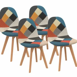 IDMarket Lot de 4 chaises scandinaves patchwork multicolore* Collection Scandinave|Salle À Manger Complète