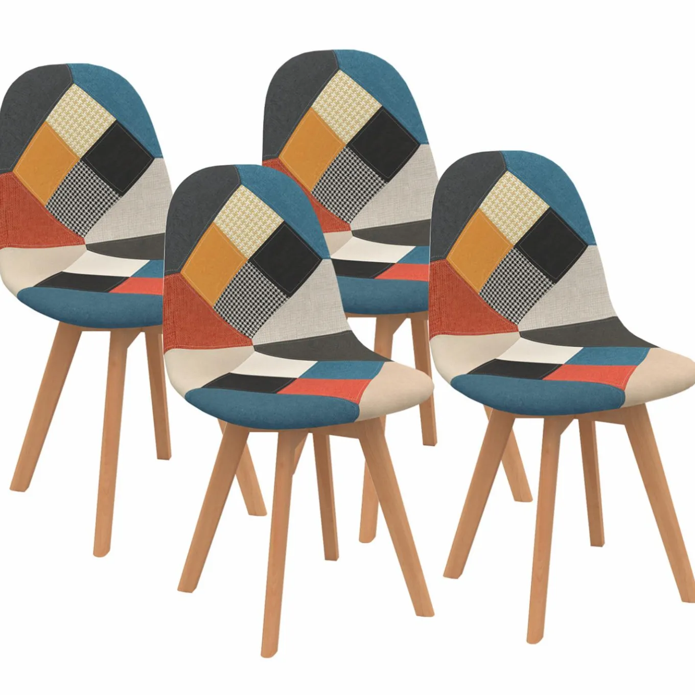 IDMarket Lot de 4 chaises scandinaves patchwork multicolore* Collection Scandinave|Salle À Manger Complète