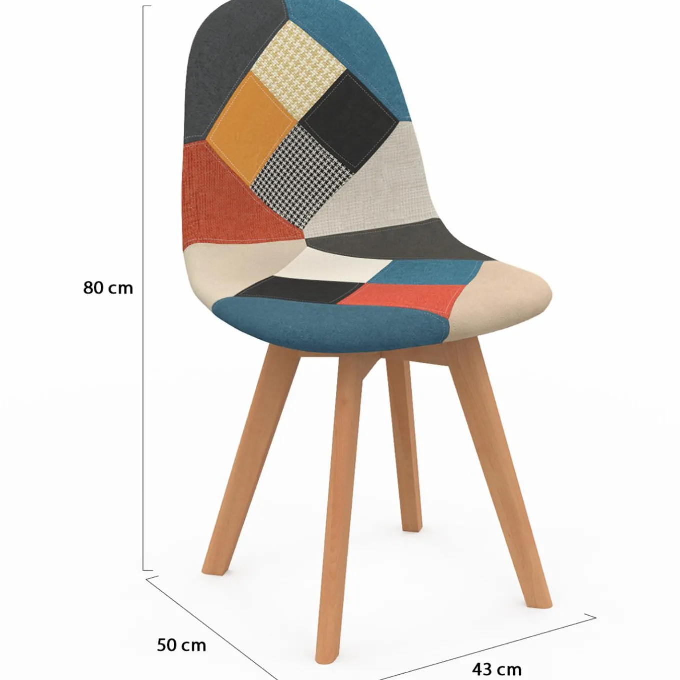 IDMarket Lot de 4 chaises scandinaves patchwork multicolore* Collection Scandinave|Salle À Manger Complète