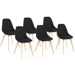 IDMarket Lot de 6 chaises scandinavesen tissu noir* Collection Scandinave|Salle À Manger Complète