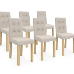 IDMarket Lot de 6 chaises scandinaves capitonnées beiges* Salle À Manger Complète|Tables Et Chaises