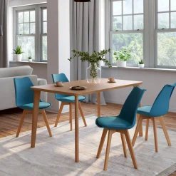 IDMarket Lot de 4 chaises scandinaves bleu canard* Collection Scandinave|Salle À Manger Complète