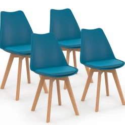 IDMarket Lot de 4 chaises scandinaves bleu canard* Collection Scandinave|Salle À Manger Complète