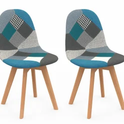 IDMarket Lot de 2 chaises scandinaves patchworks bleus* Collection Agencement Magasin|Collection Télétravail