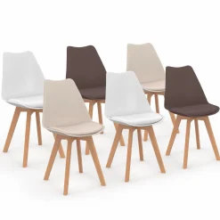 IDMarket Lot de 6 chaises scandinaves mix color taupe, beige et blanc* Collection Scandinave|Chaises