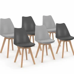 IDMarket lot de 6 chaises scandinaves gris foncé et gris clair mix color* Collection Scandinave|Chaises