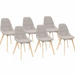 IDMarket Lot de 6 chaises scandinaves en tissu beige pieds en bois* Collection Scandinave|Salle À Manger Complète