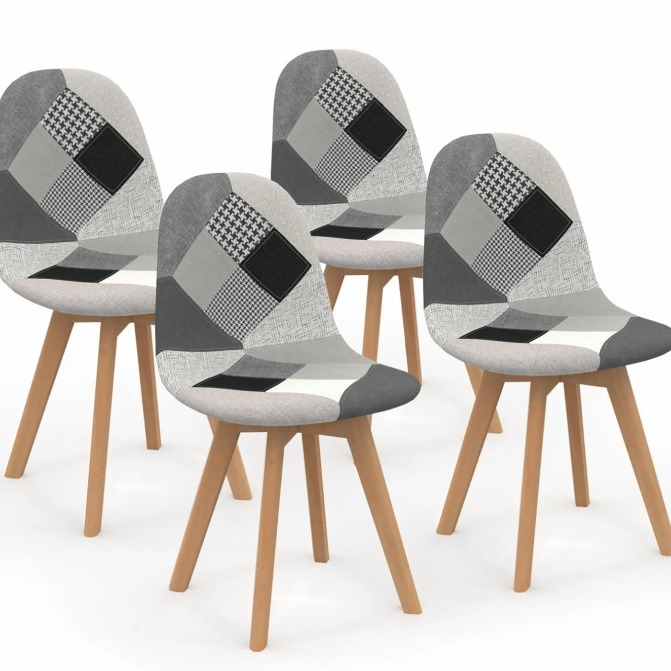 IDMarket Lot de 4 chaises scandinaves patchwork noir gris blancs* Collection Scandinave|Salle À Manger Complète