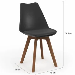 IDMarket Lot de 6 chaises scandinaves noires avec coussin* Collection Scandinave|Salle À Manger Complète