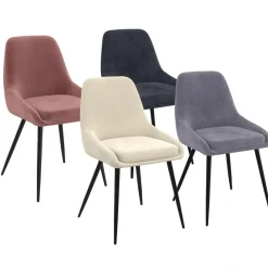 IDMarket Lot de 4 chaises THALYA en velours mix color crème, gris clair, gris foncé, rose avec accoudoirs* Chaises|Tables Et Chaises