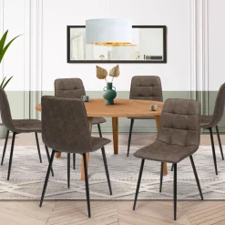 IDMarket Lot de 6 chaises vintage en PU marron* Collection Vintage|Collection Moderne