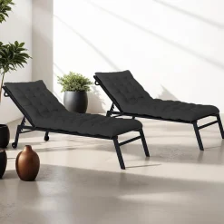 IDMarket Lot de 2 coussins de transat noirs universels 180 cm* Fauteuils De Jardin|Bains De Soleil