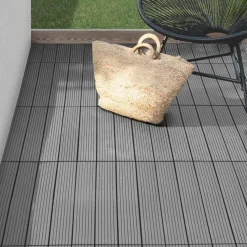 IDMarket Lot de 5 dalles extérieures rectangulaires de 60 x 30 cm clipsables en composite gris* Revêtement Sol Extérieur