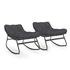 IDMarket Lot de 2 fauteuils de jardin à bascule métal gris anthracite avec coussins* Fauteuils De Jardin|Salons De Jardin