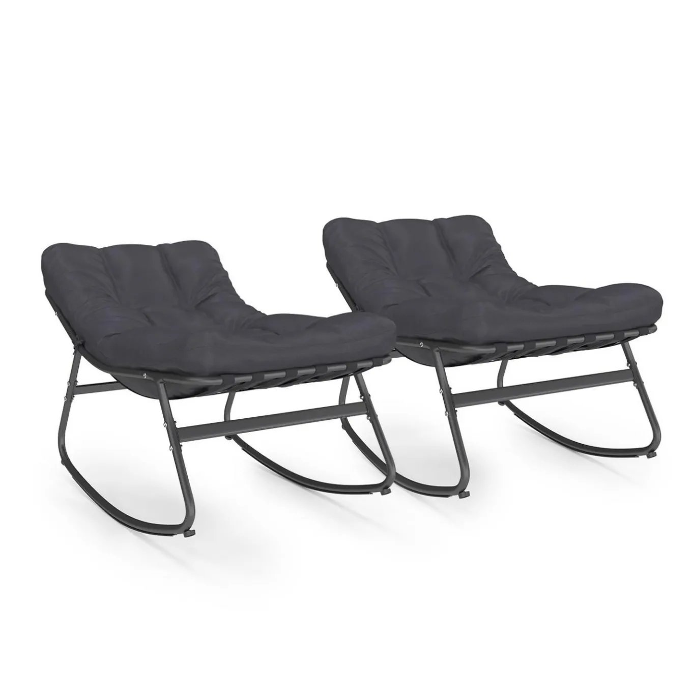 IDMarket Lot de 2 fauteuils de jardin à bascule métal gris anthracite avec coussins* Fauteuils De Jardin|Salons De Jardin