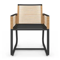 IDMarket Lot de 2 fauteuils de jardin métal noir et cordage rotin clair* Fauteuils De Jardin