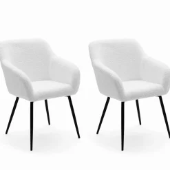IDMarket Lot de 2 fauteuils de table blancs en tissu bouclette* Collection Design|Tables Et Chaises