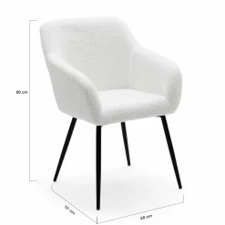 IDMarket Lot de 2 fauteuils de table blancs en tissu bouclette* Collection Design|Tables Et Chaises