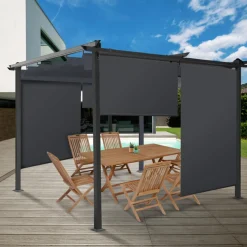 IDMarket Lot de 2 stores enrouleurs gris pour pergola* Accessoires Pergolas Et Tonnelles