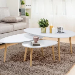 IDMarket Lot de 3 tables basses de salon gigognes scandinaves laquées blanc* Meubles Blancs|Collection Scandinave