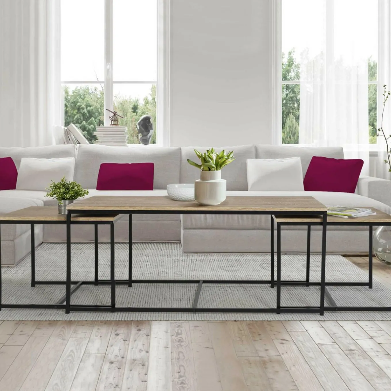 IDMarket Lot de 3 tables basses de salon gigognes industrielles* Collection Industrielle|Salon Complet