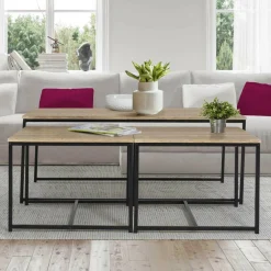 IDMarket Lot de 3 tables basses de salon gigognes industrielles* Collection Industrielle|Salon Complet