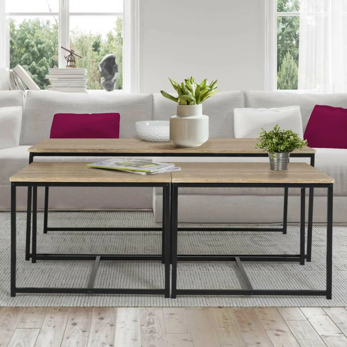 IDMarket Lot de 3 tables basses de salon gigognes industrielles* Collection Industrielle|Salon Complet