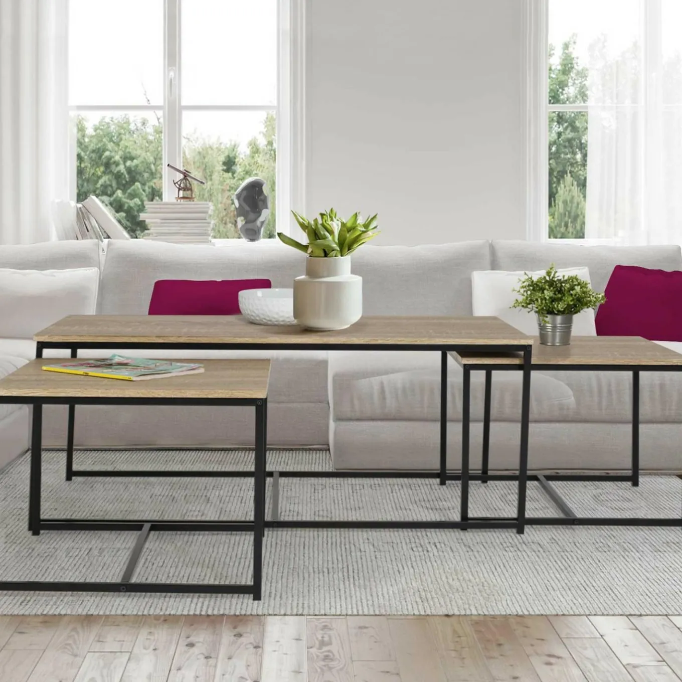 IDMarket Lot de 3 tables basses de salon gigognes industrielles* Collection Industrielle|Salon Complet