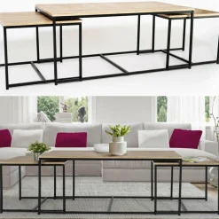 IDMarket Lot de 3 tables basses de salon gigognes industrielles* Collection Industrielle|Salon Complet