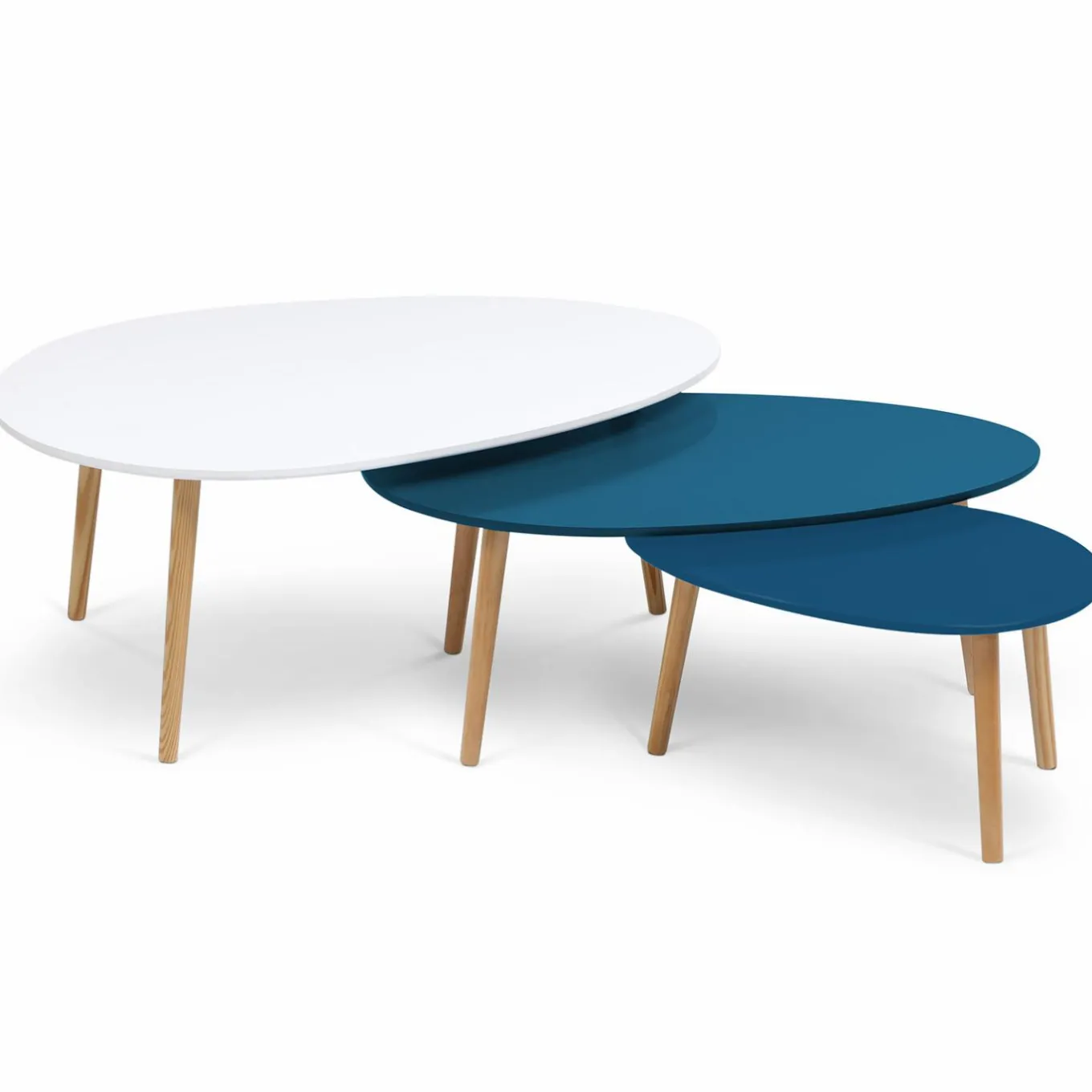 IDMarket Lot de 3 tables basses de salon gigognes scandinaves laquées blanches et bleues* Tables Basses
