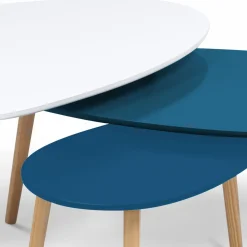 IDMarket Lot de 3 tables basses de salon gigognes scandinaves laquées blanches et bleues* Tables Basses