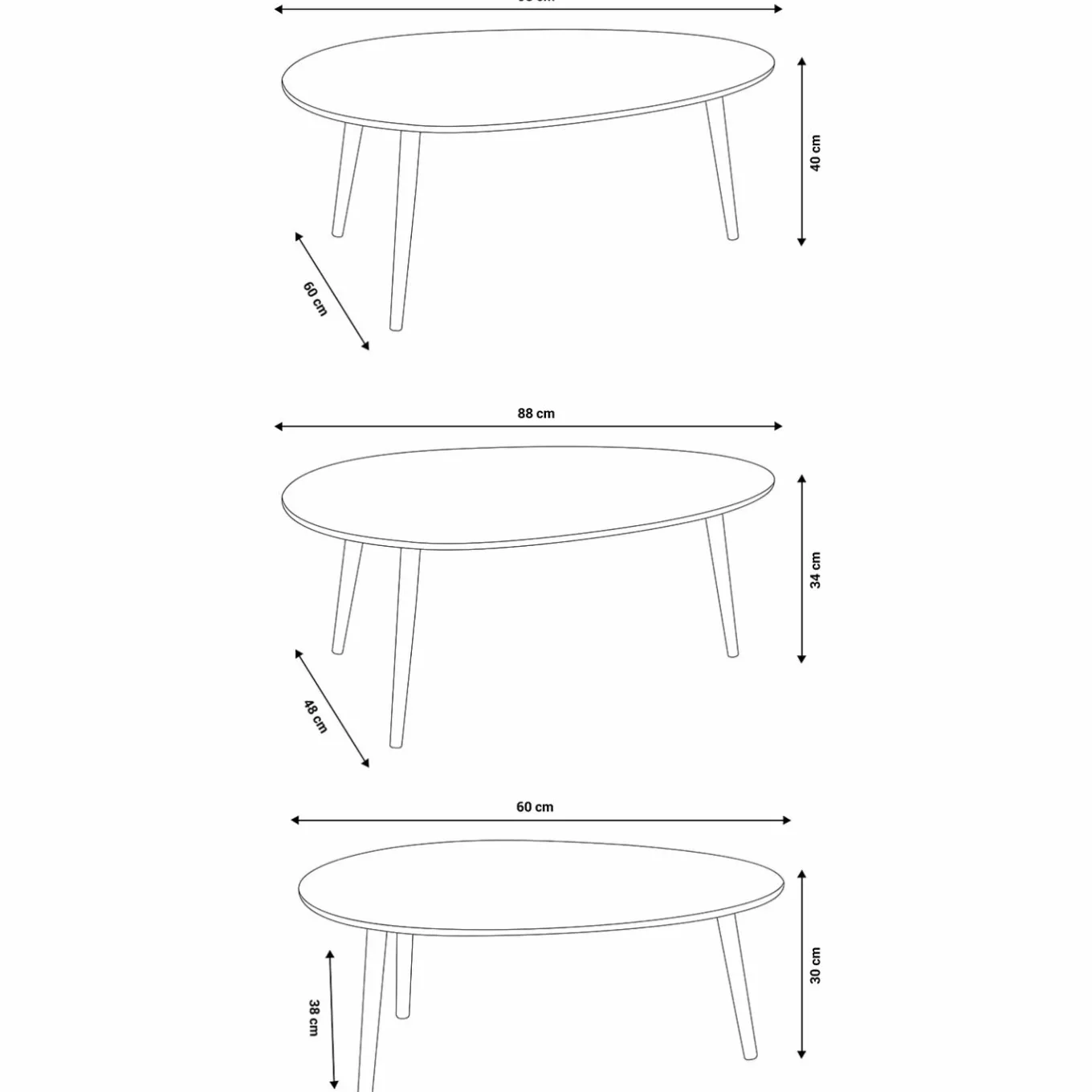 IDMarket Lot de 3 tables basses de salon gigognes scandinaves laquées blanches et bleues* Tables Basses