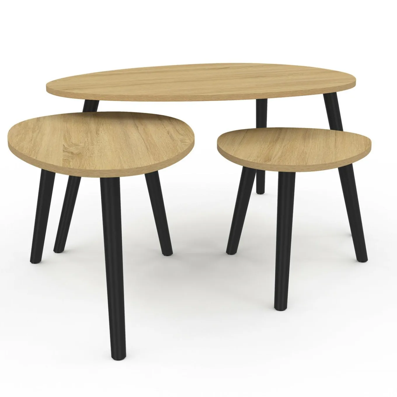 IDMarket Lot de 3 tables basses gigognes bois et pieds noirs scandinave* Tables Basses