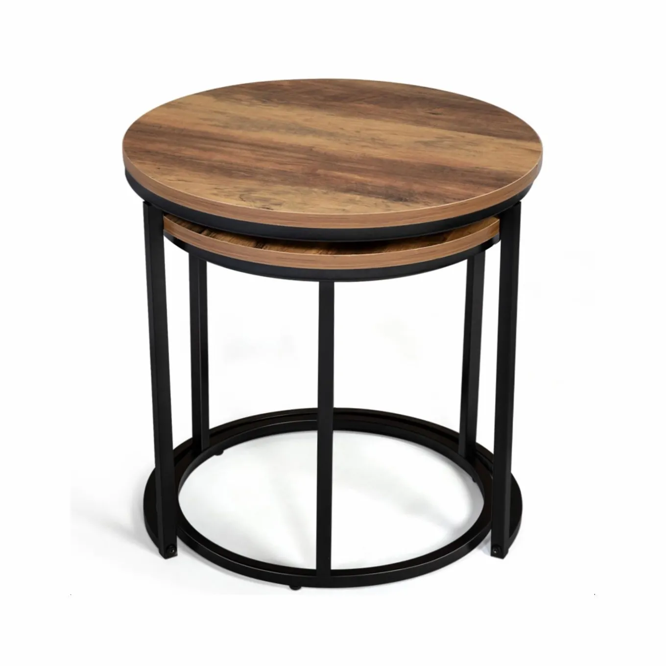 IDMarket Lot de 2 tables basses gigognes rondes style industriel bois foncé* Meubles En Bois|Collection Industrielle