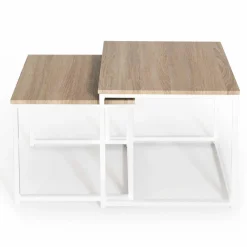 IDMarket Lot de 2 tables basses gigognes bois et métal blanc* Collection Industrielle|Salon Complet
