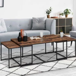 IDMarket Lot de 3 tables basses gigognes industrielles effet bois vieilli* Collection Vintage|Collection Industrielle
