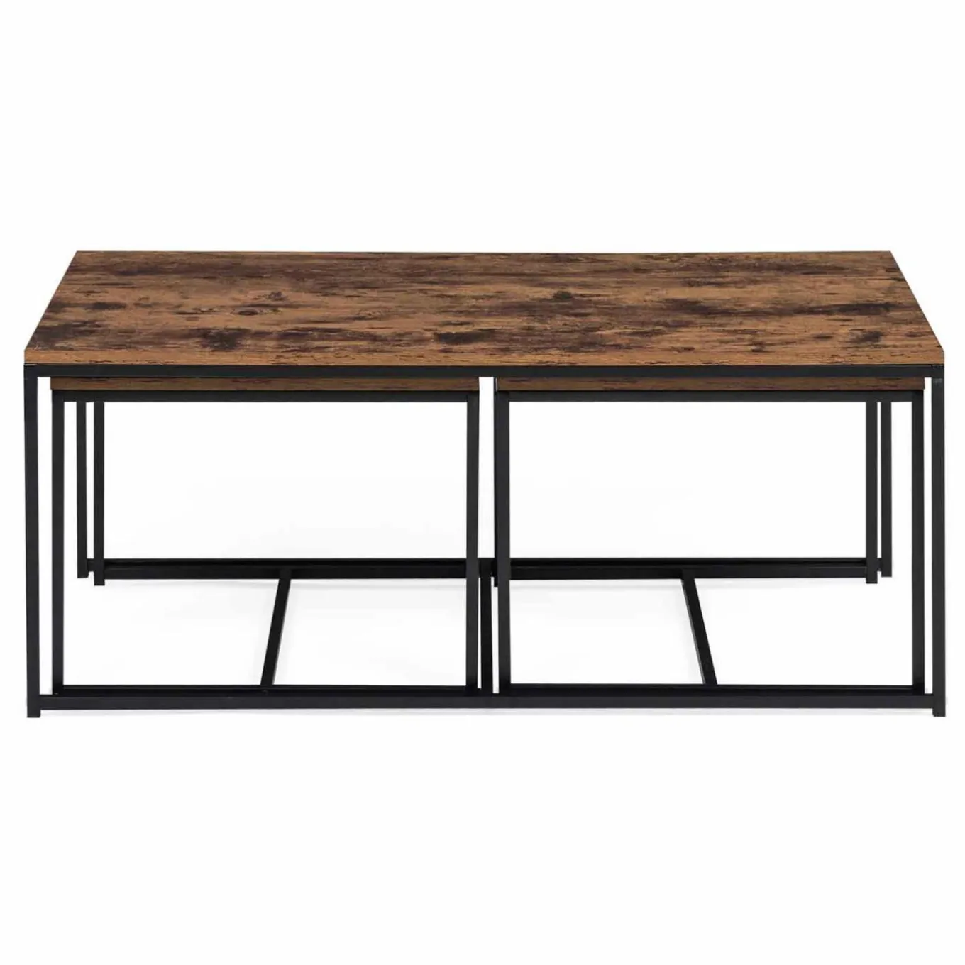 IDMarket Lot de 3 tables basses gigognes industrielles effet bois vieilli* Collection Vintage|Collection Industrielle