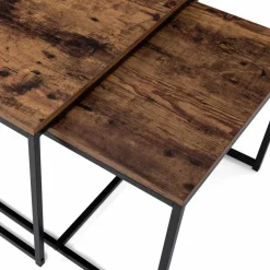 IDMarket Lot de 3 tables basses gigognes industrielles effet bois vieilli* Collection Vintage|Collection Industrielle