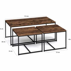 IDMarket Lot de 3 tables basses gigognes industrielles effet bois vieilli* Collection Vintage|Collection Industrielle