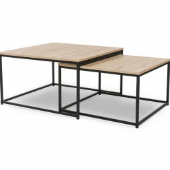 IDMarket Lot de 2 tables basses gigognes industrielles 70x70cm et 60x60 cm* Meubles Bas|Meubles En Bois