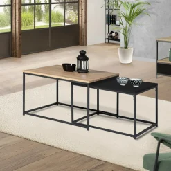 IDMarket Lot de 2 tables basses gigognes industrielles métal noir 60 cm et 70 cm* Collection Métal|Collection Industrielle
