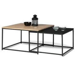 IDMarket Lot de 2 tables basses gigognes industrielles métal noir 60 cm et 70 cm* Collection Métal|Collection Industrielle
