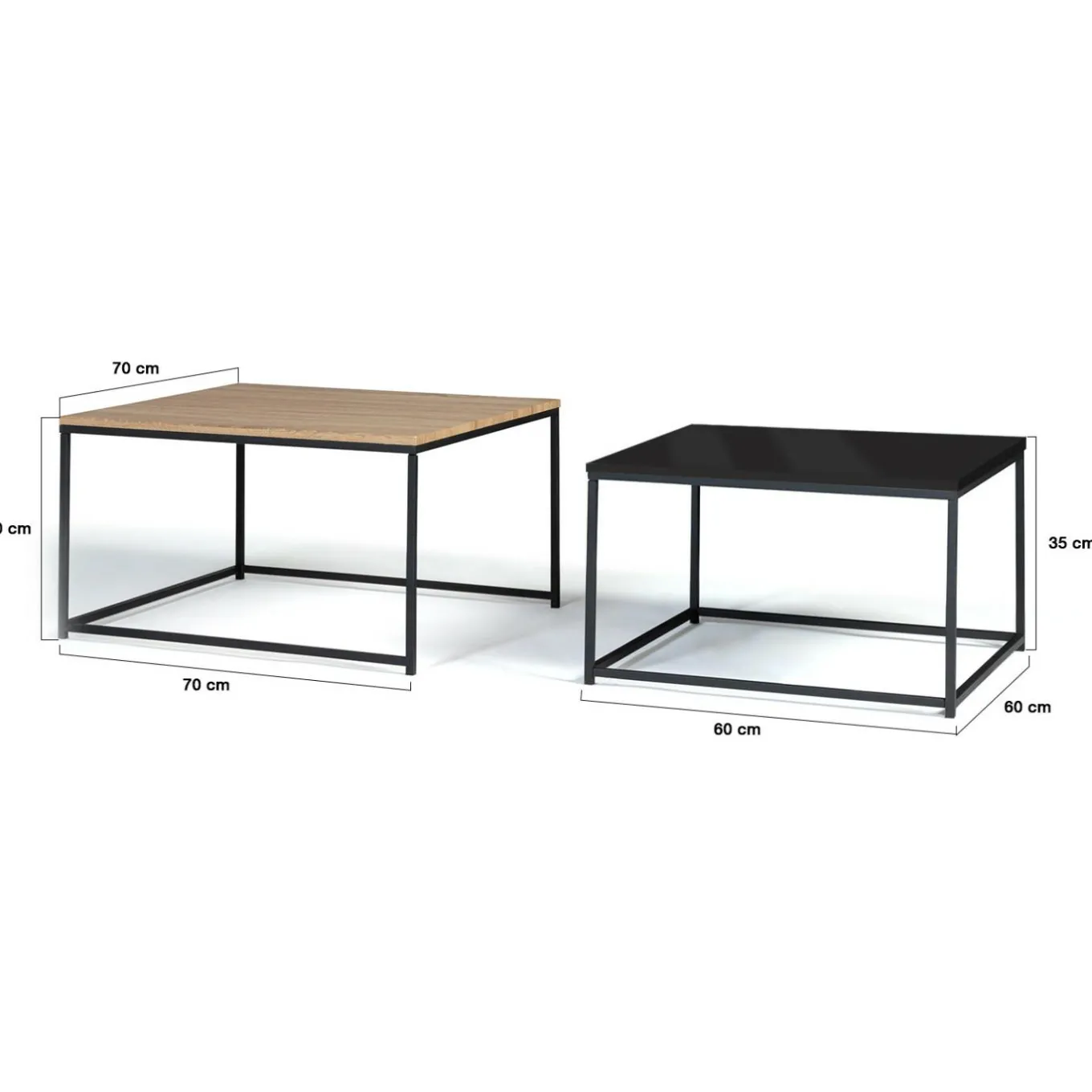 IDMarket Lot de 2 tables basses gigognes industrielles métal noir 60 cm et 70 cm* Collection Métal|Collection Industrielle