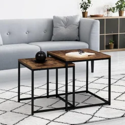 IDMarket Lot de 2 tables basses gigognes industrielles effet bois vieilli* Collection Vintage|Collection Industrielle