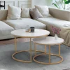 IDMarket Lot de 2 tables basses gigognes rondes effet marbre et doré* Collection Design|Salon Complet